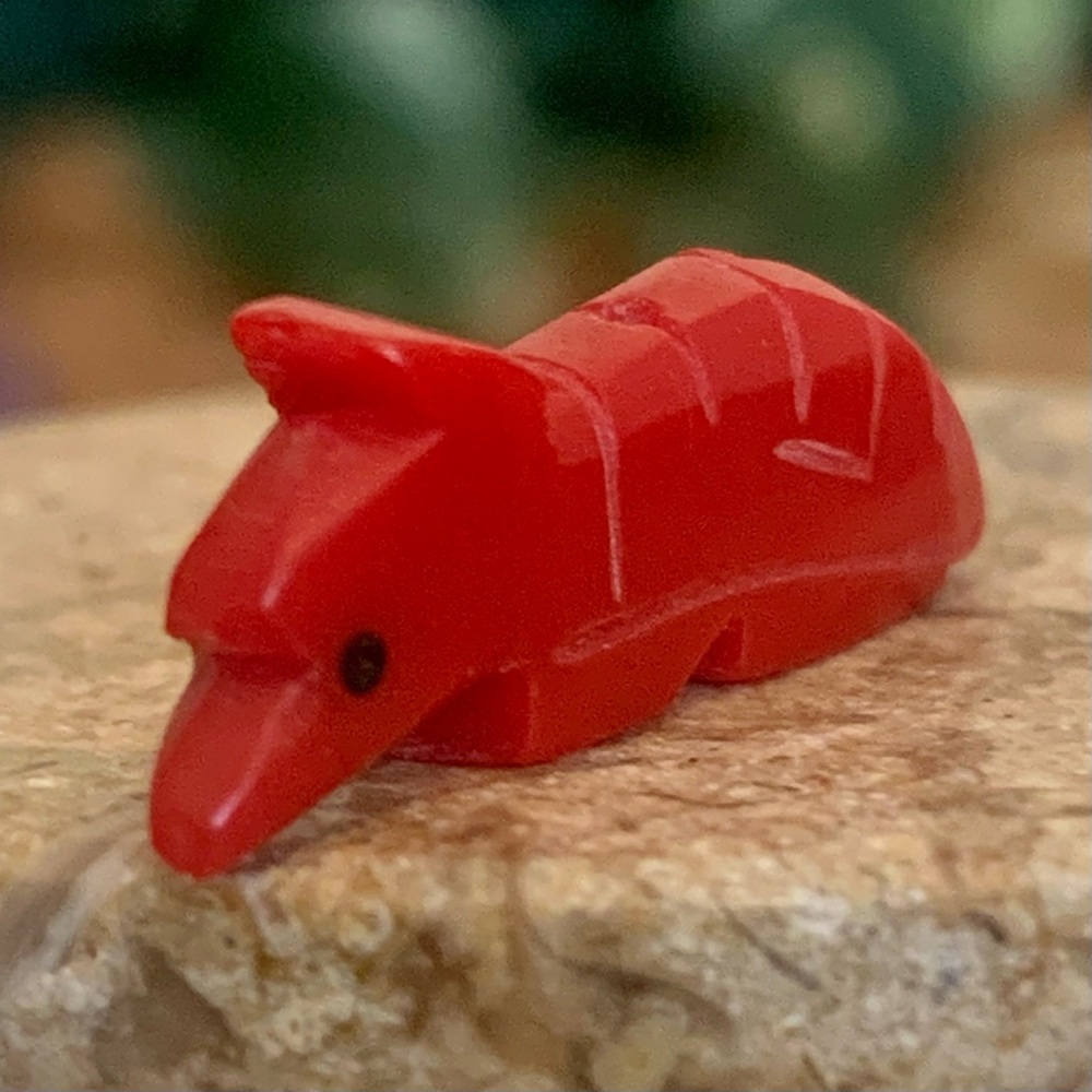 Vintage Coral Zuni Fetish Armadillo Bead Native American Carved Spirit Animal 1" - Picture 3 of 12